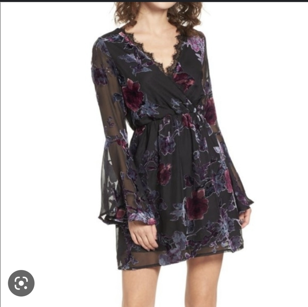 Dee Elly Burnout Velvet Bell Sleeve Dress